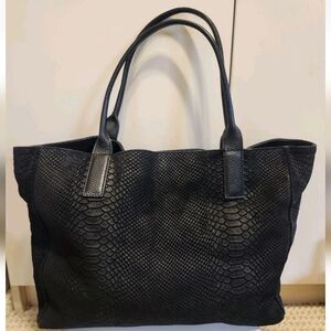 J. McLaughlin Black Python Print Embossed Leather Carryall/Tote Bag Ret.$398